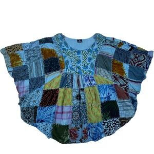 Advance Patchwork Poncho Top Women's One Size Boho Floral Oversized Flowy Fairy